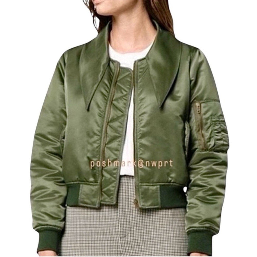 Balenciaga Flight Jacket Scarf Neck Tie Satin Bomber Olive Green 34 XS 0 2 - Picture 2 of 14